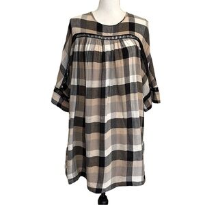 Anthropologie Maeve Tie-Waist Kimono Tunic Dress Plaid Lightweight Gauzy Medium